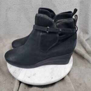 Ugg Shoes Womens Size 12 Black Leather Emalie Waterproof Ankle Boots
